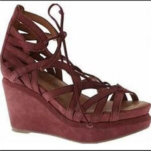 Gentle Souls Joy Platform Lace Up Wedge Sandals Burgundy with Box Size 8